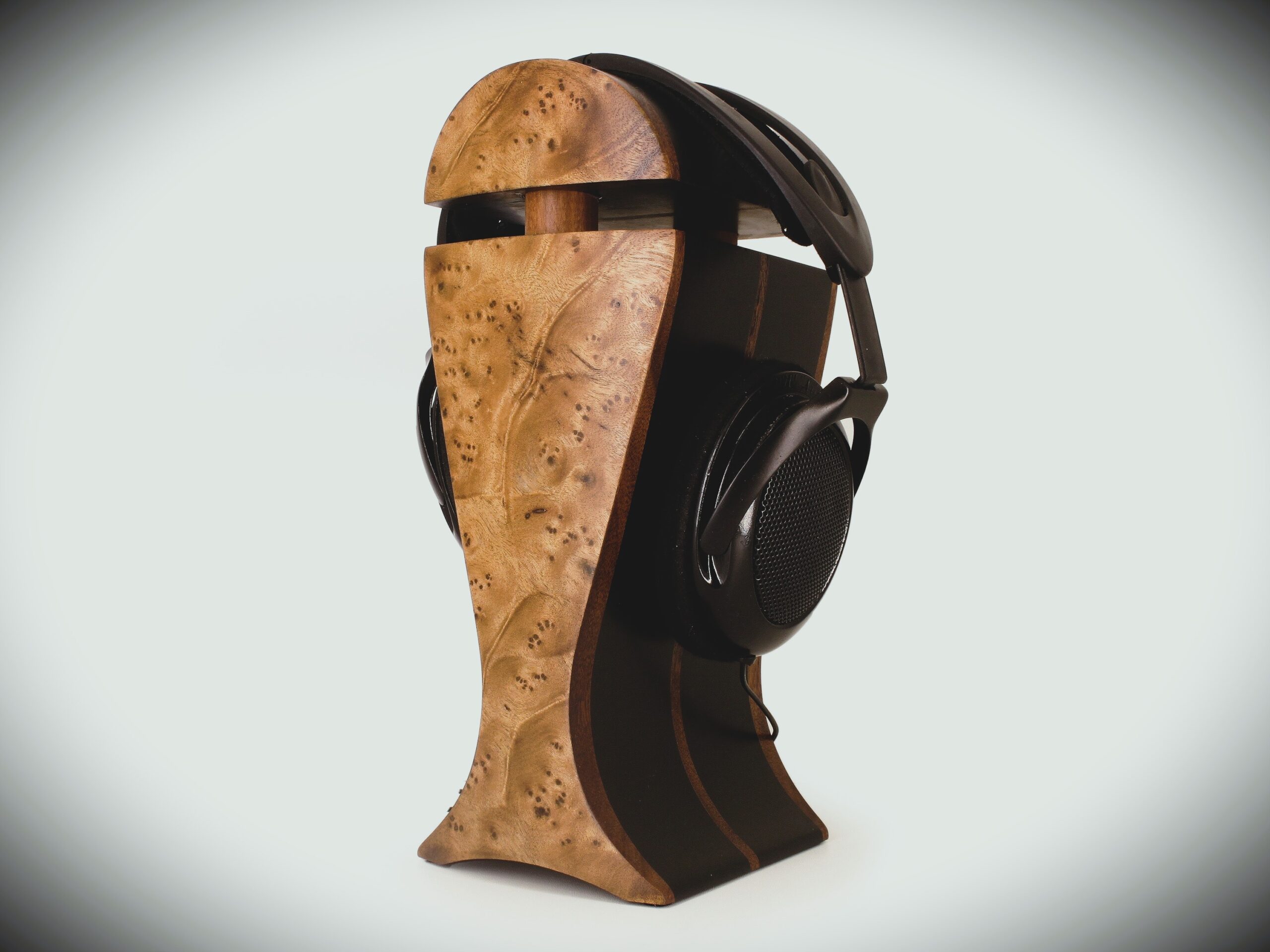 Camphor Burl Veneer & Black Hornbeam - Exotic Wood Headphone Stand