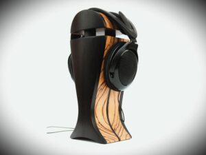 black hornbeam and zebrano exotic wood headphone stand